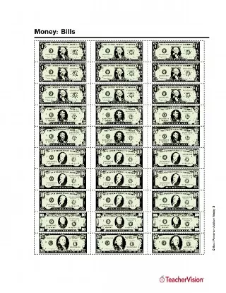 Money: Printable Dollar Bills - TeacherVision